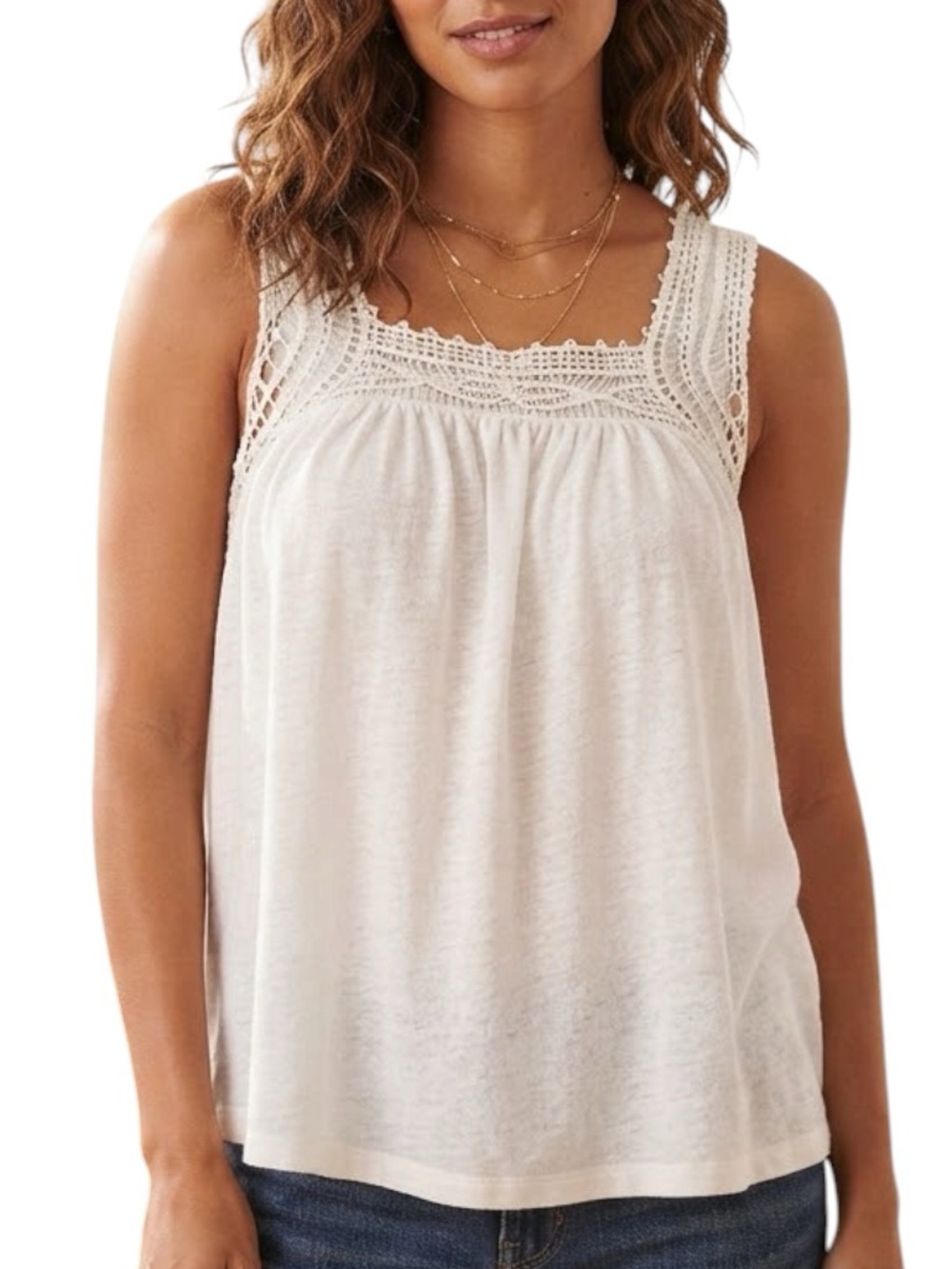GAP NWT Ivory White Linen Lace Trim Tank Top S Coastal Boho